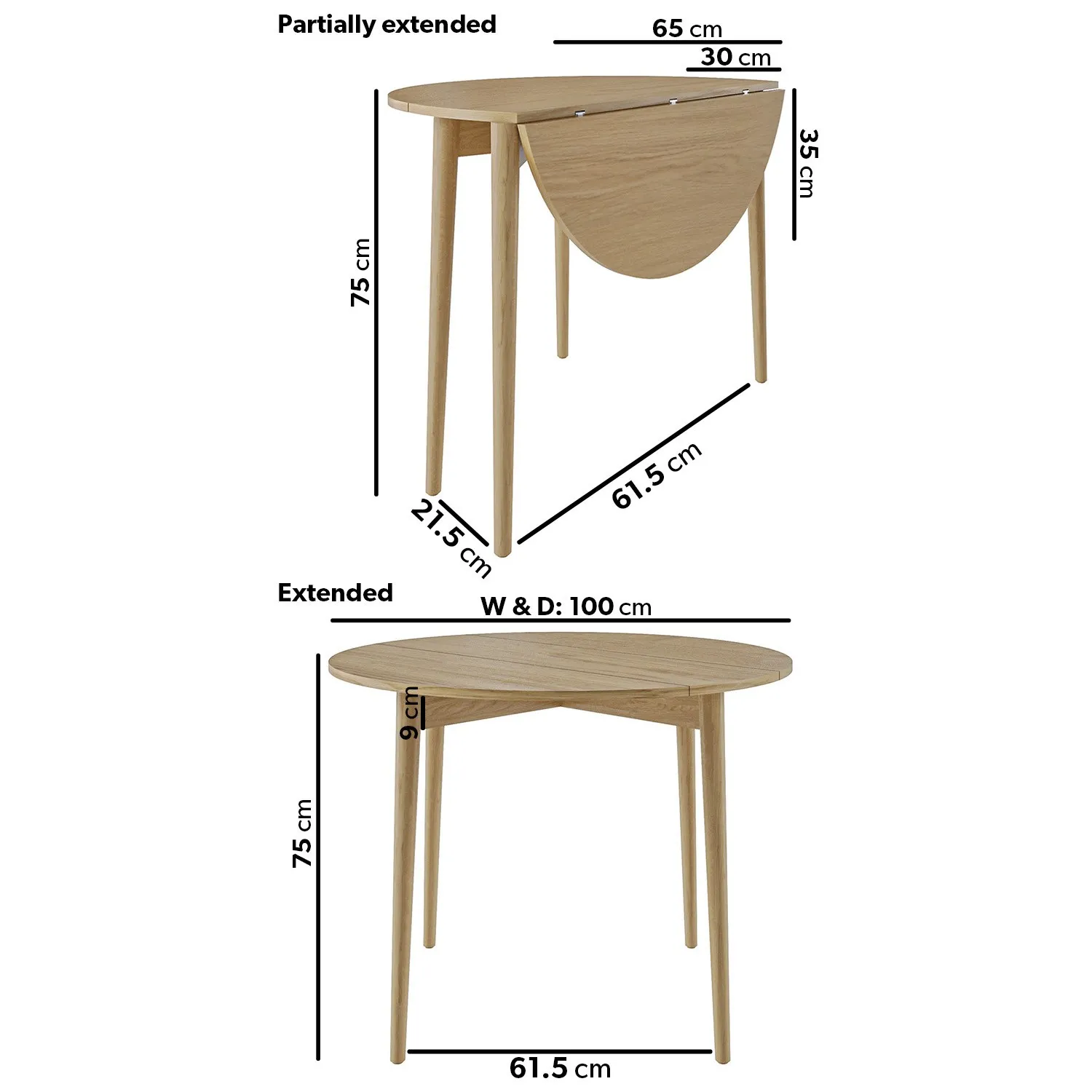 2-Seater Drop Leaf Table Set with Chairs - Oak