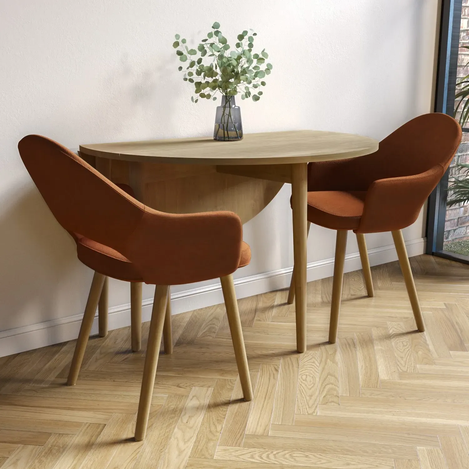 2-Seater Drop Leaf Table Set with Chairs - Oak image