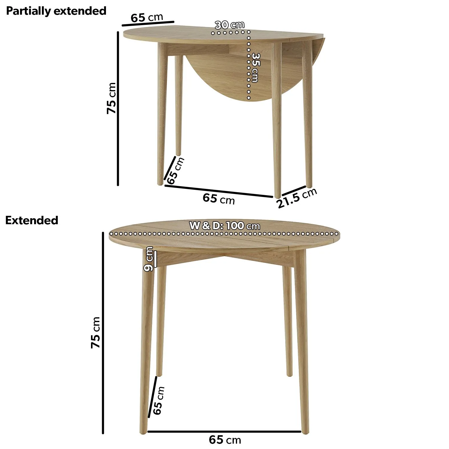 Round Drop Leaf Dining Table - Brown, Oak