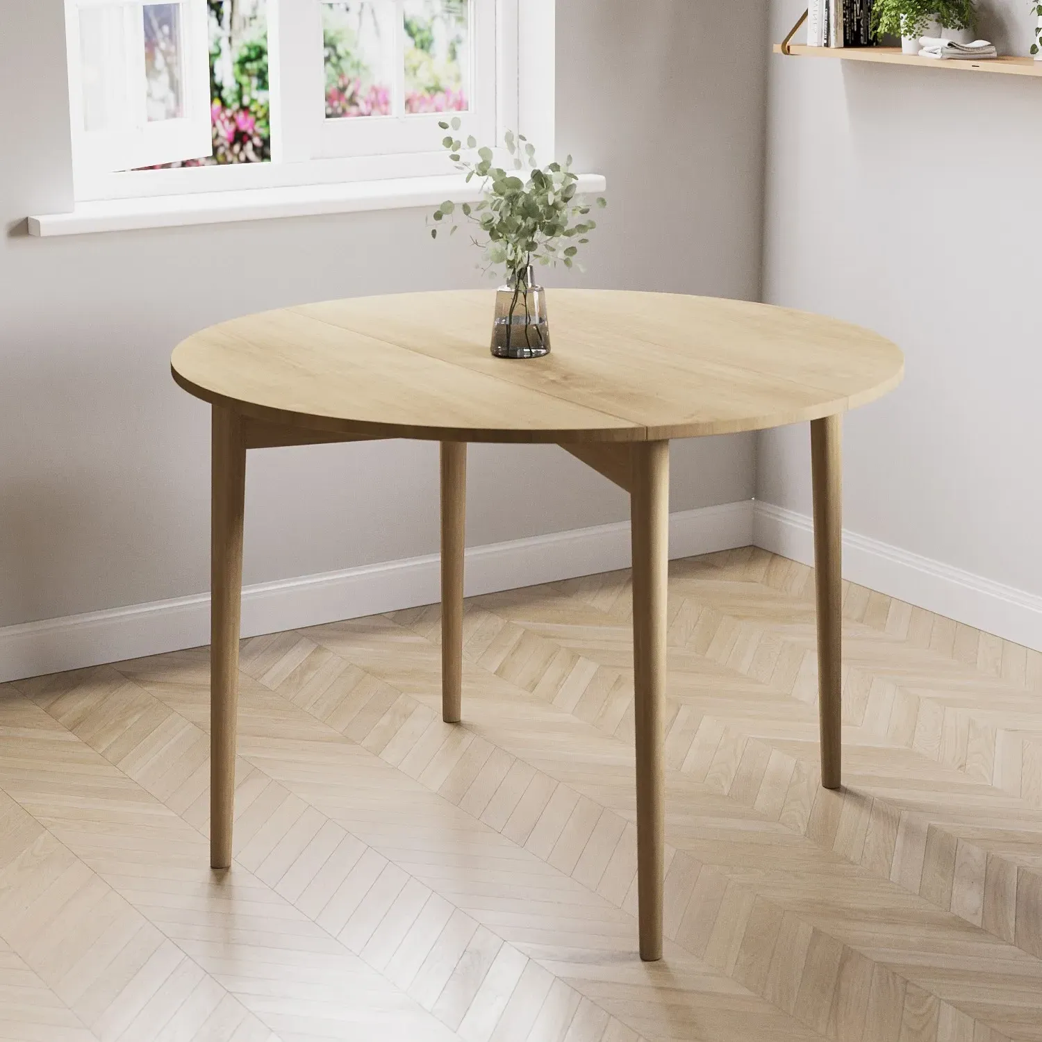 Round Drop Leaf Dining Table - Brown, Oak