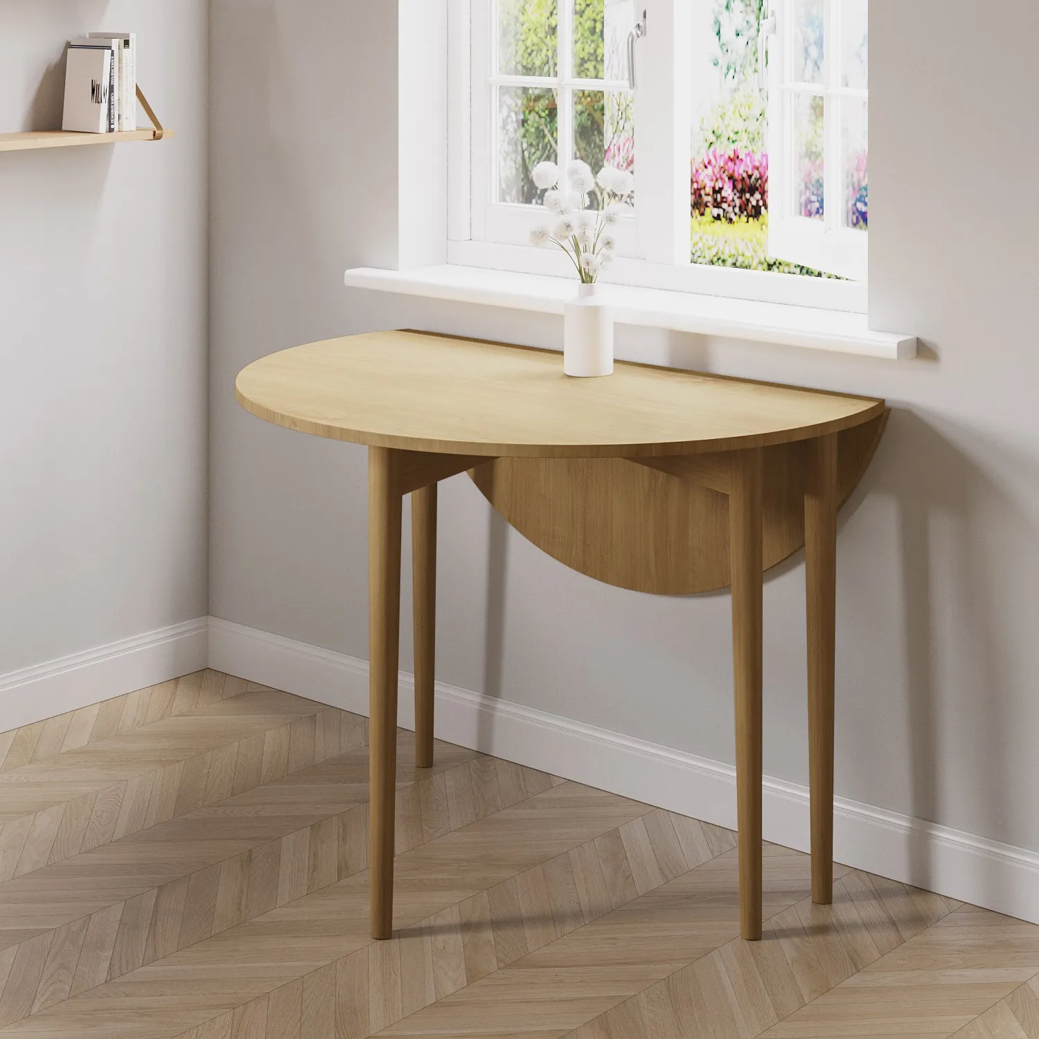 Round Drop Leaf Dining Table - Brown, Oak image