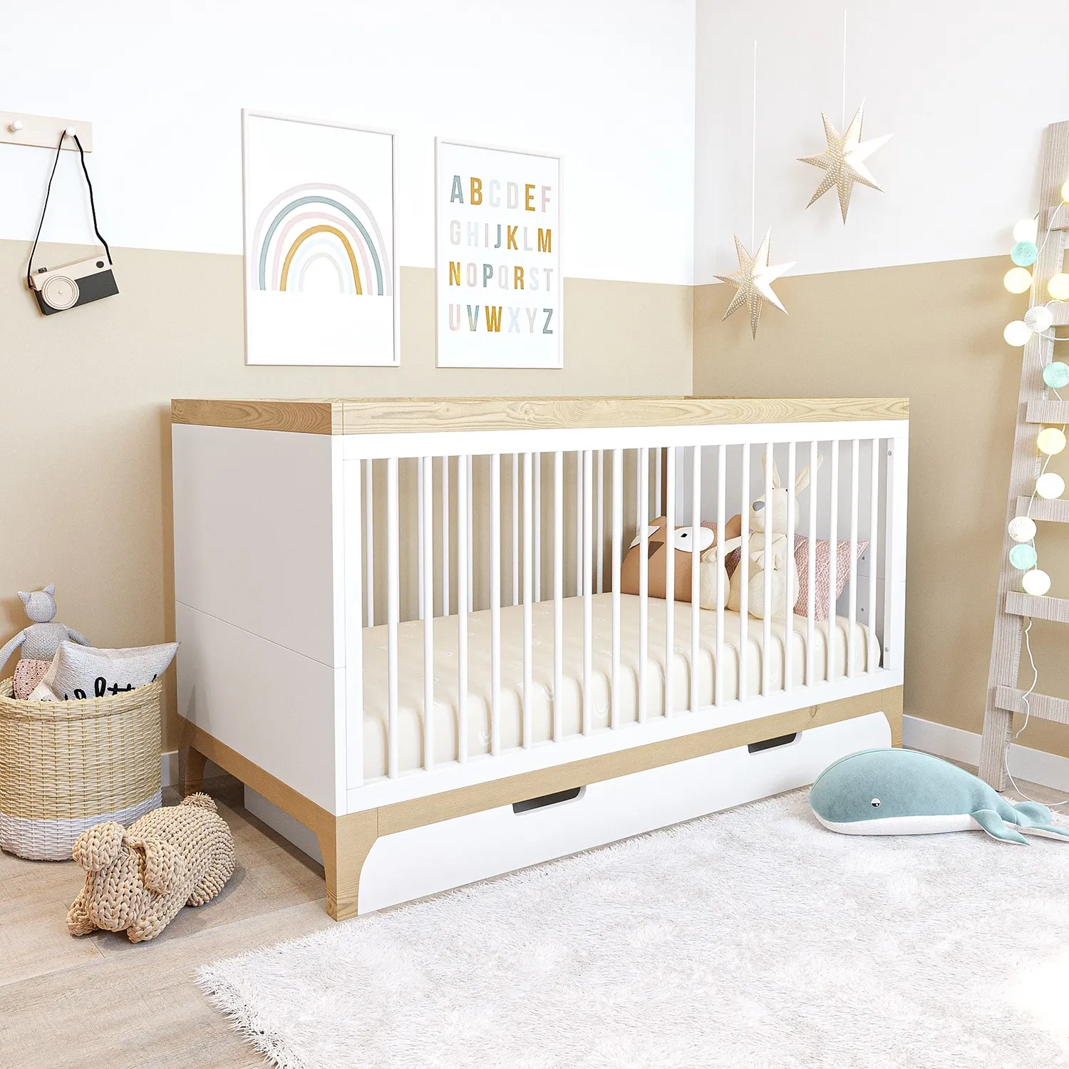 3-Piece Nursery Set with Storage - White, Pine