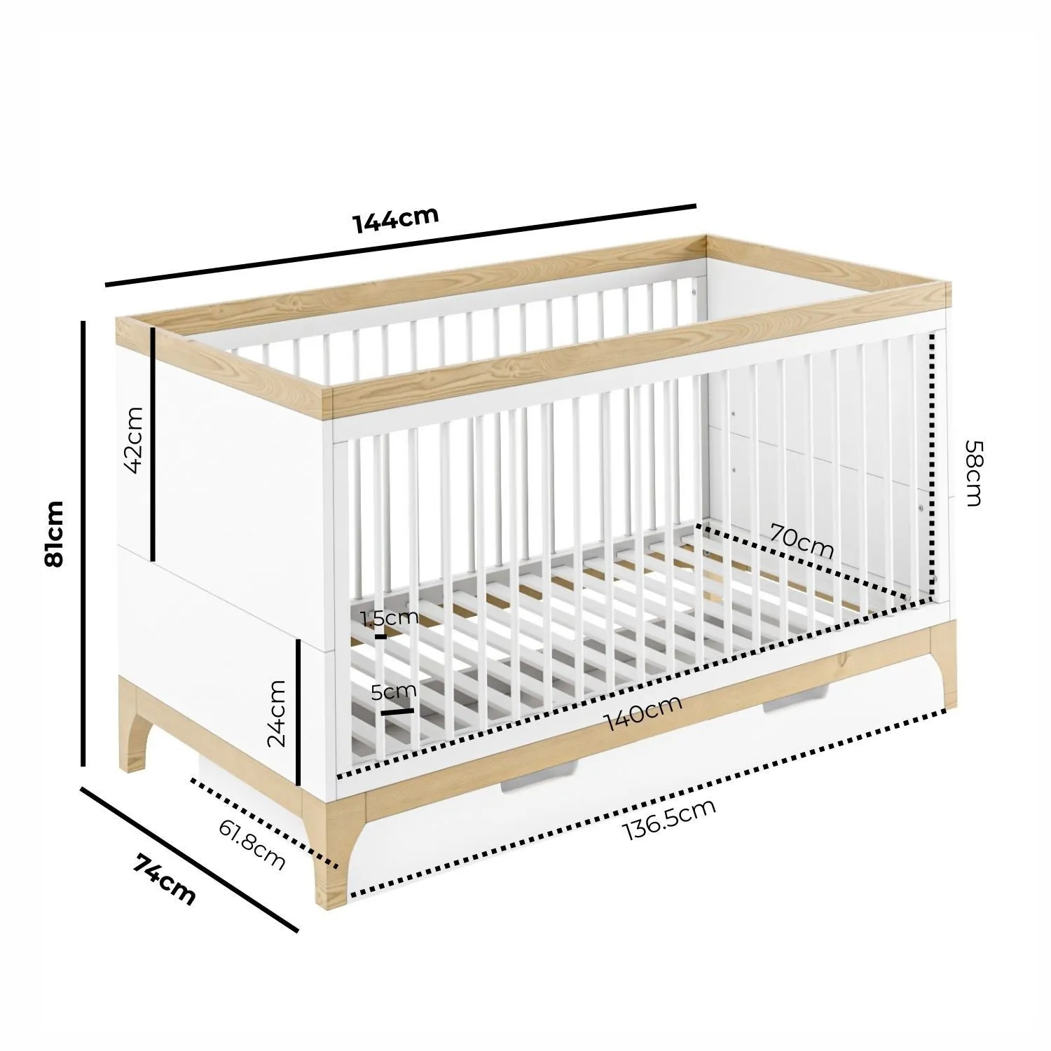 3-Piece Nursery Set with Storage - White, Pine