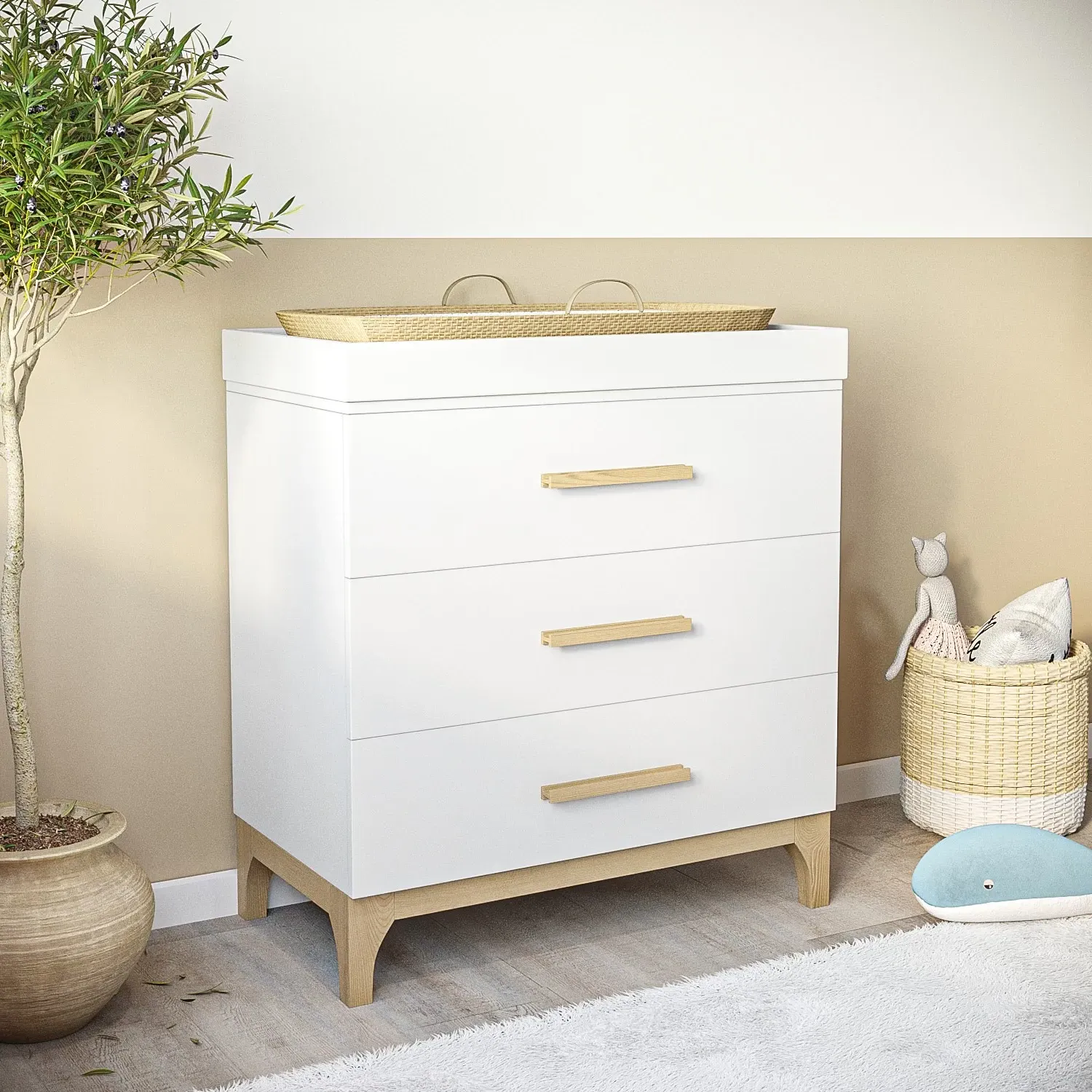 3-Piece Nursery Set with Storage - White, Pine