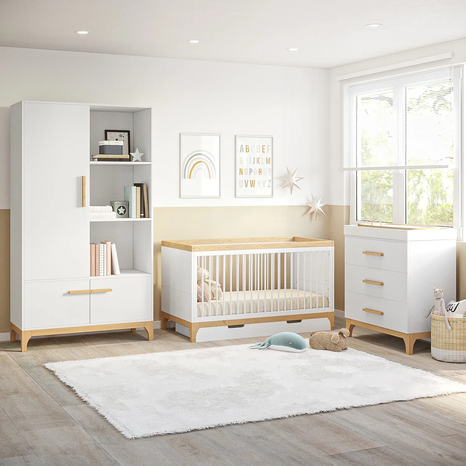 3-Piece Nursery Set with Storage - White, Pine