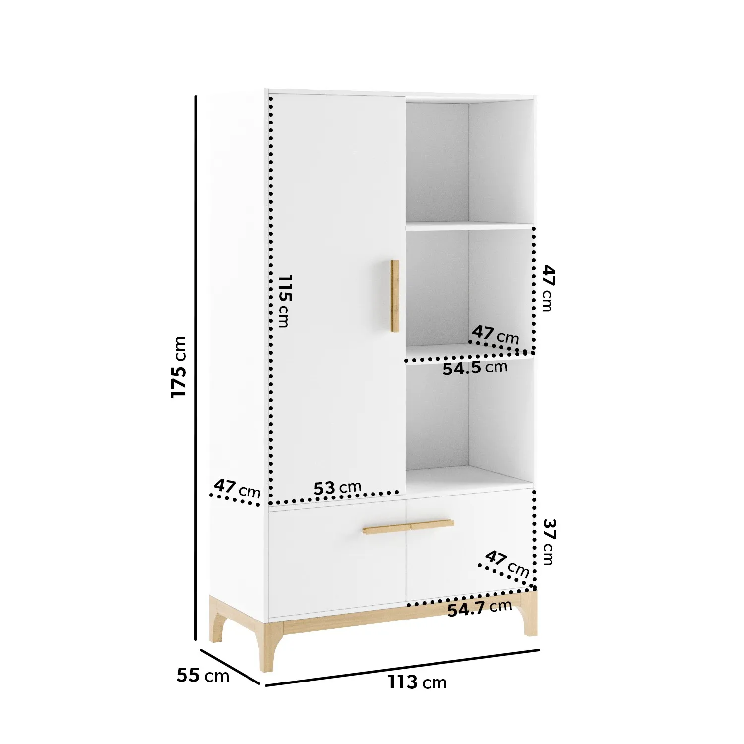 Nursery Wardrobe with Shelves - White, Pine