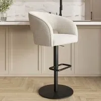 Curved Adjustable Swivel Bar Stool - Beige, Boucle
