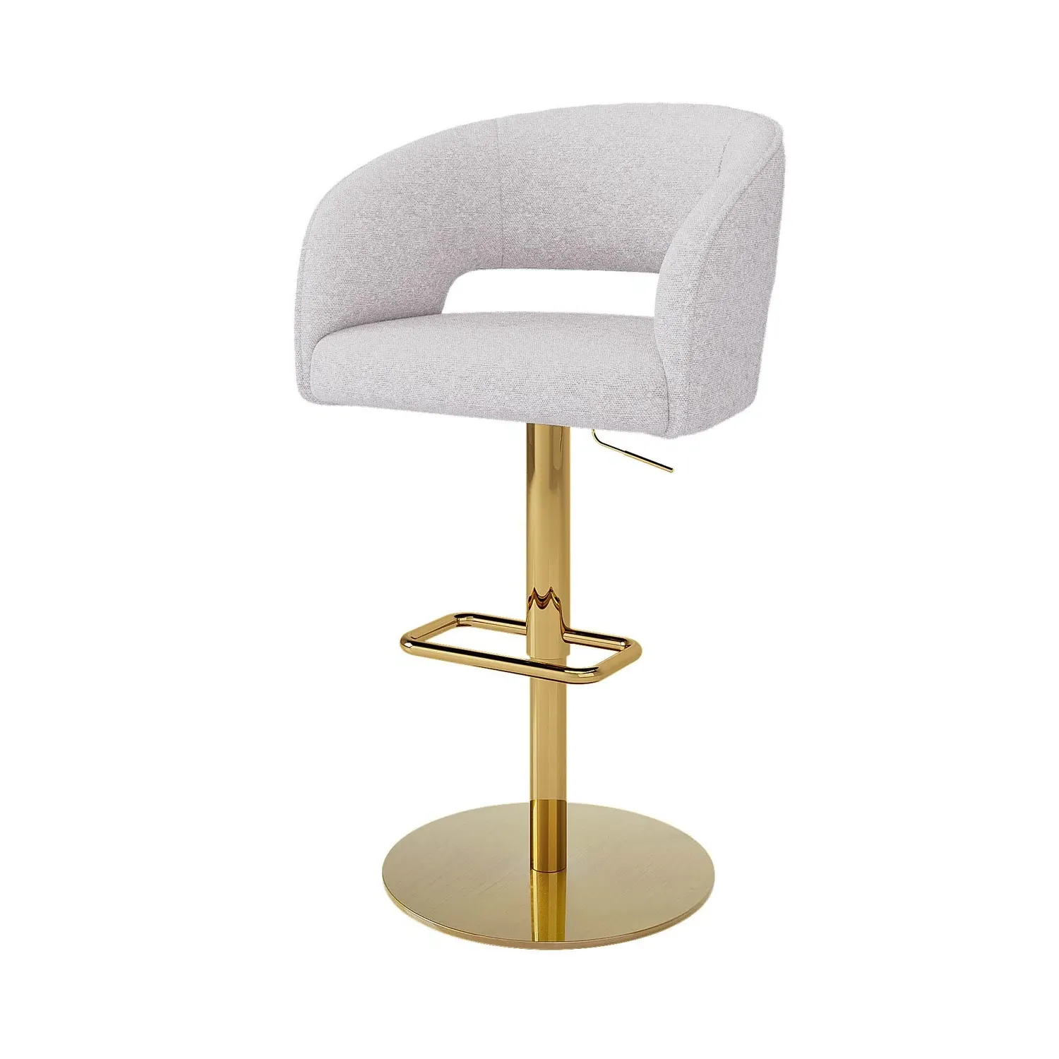 Curved Adjustable Swivel Bar Stool - Beige, Boucle