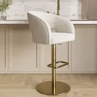 Curved Adjustable Swivel Bar Stool - Beige, Boucle