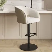 Curved Adjustable Swivel Bar Stool - Beige, Boucle
