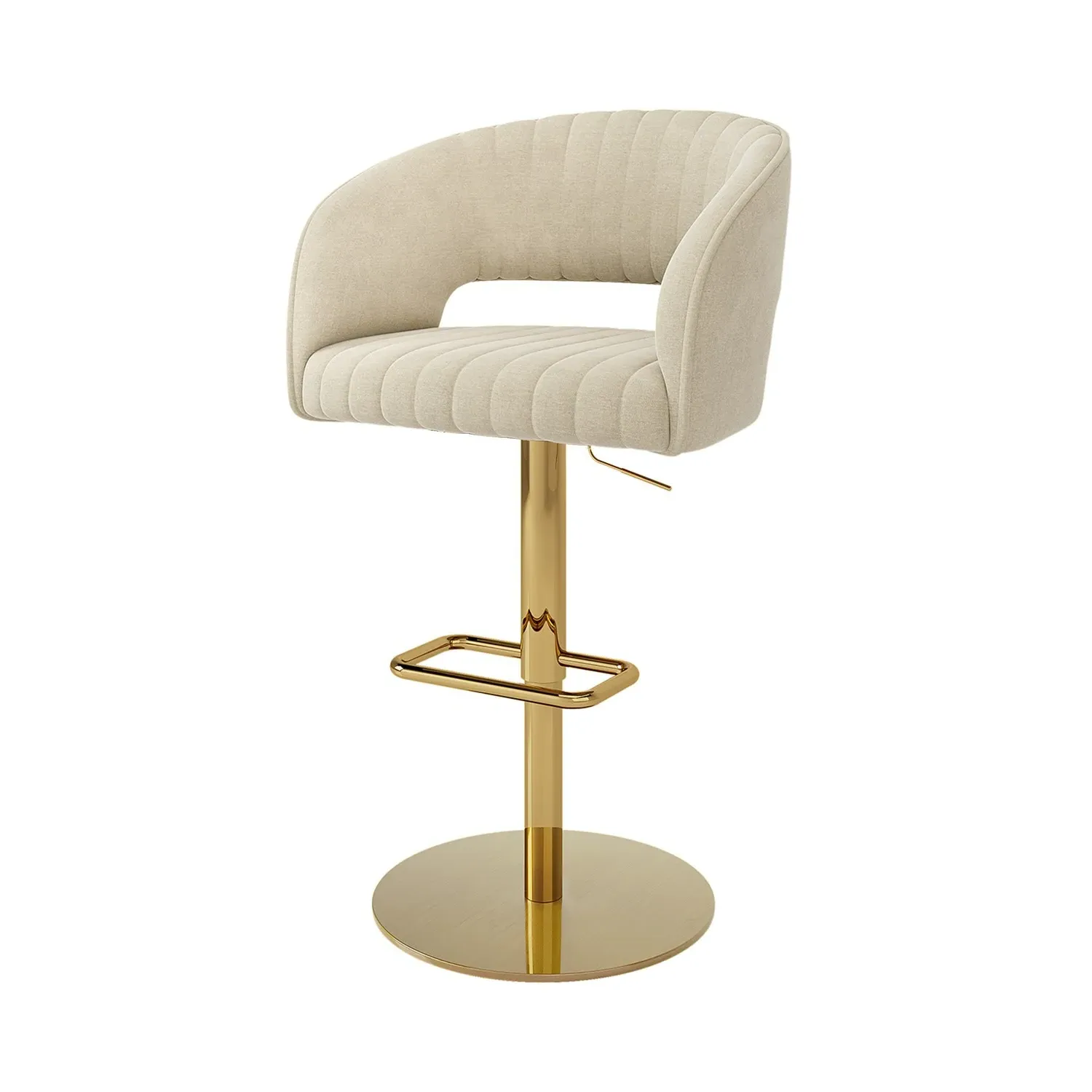 Curved Adjustable Swivel Bar Stool - Beige, Chenille