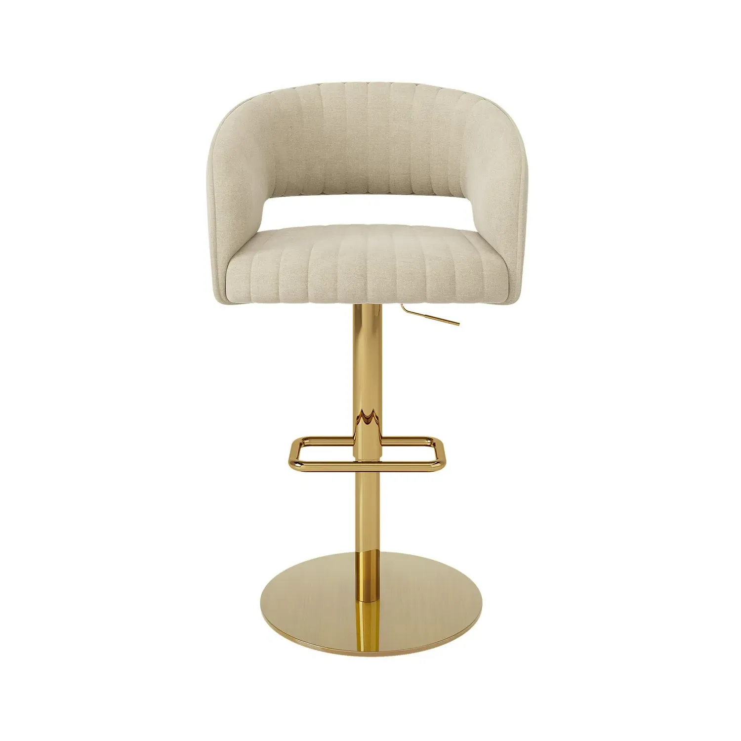Curved Adjustable Swivel Bar Stool - Beige, Chenille