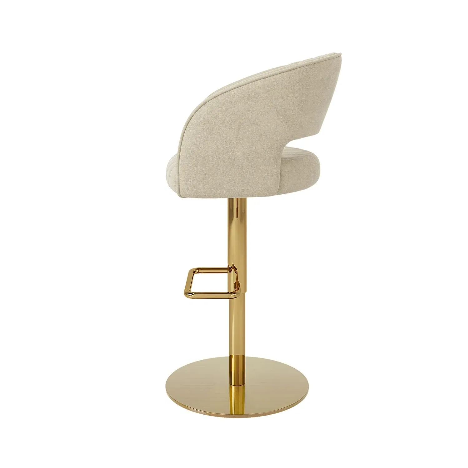 Curved Adjustable Swivel Bar Stool - Beige, Chenille