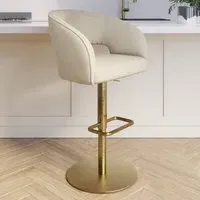 Curved Adjustable Swivel Bar Stool - Beige, Chenille