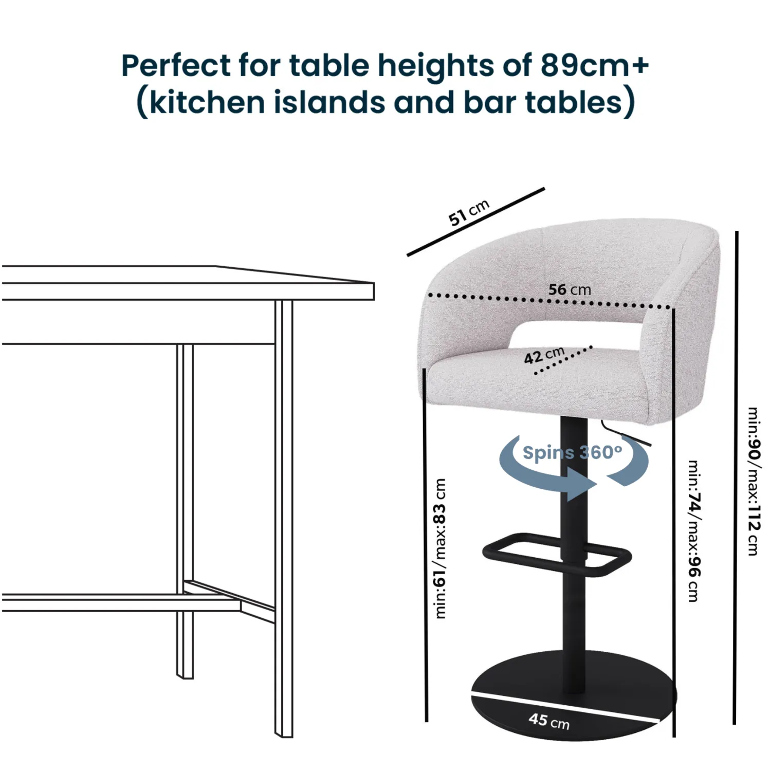 Set of 2 Adjustable Swivel Barstool - Beige, Boucle