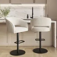 Set of 2 Adjustable Swivel Barstool - Beige, Boucle