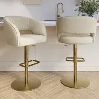 Set of 2 Swivel Barstools - Beige, Chenille