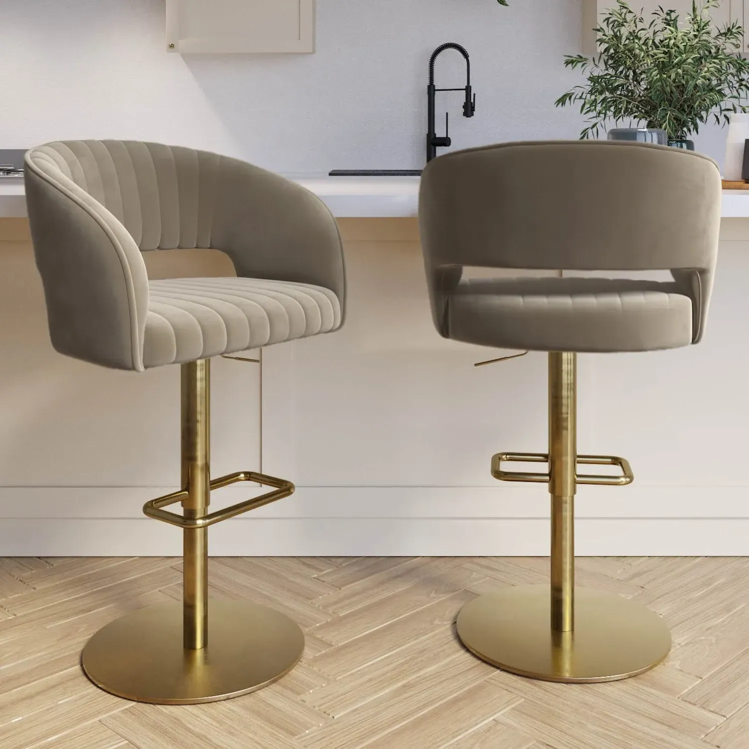 Set of 2 Swivel Barstools - Mink, Velvet image