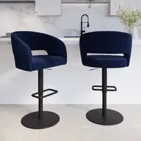 Set of 2 Swivel Barstools - Navy Blue, Chenille