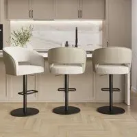 Set of 3 Swivel Bar Stools with Backs - Beige, Mixed Fabric