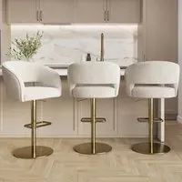 Set of 3 Swivel Barstools - Beige, Boucle