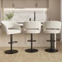 Set of 3 Swivel Barstools - Beige, Boucle
