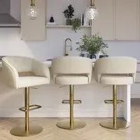 Set of 3 Swivel Barstools - Beige, Chenille