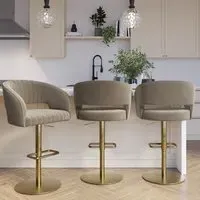Set of 3 Swivel Barstools - Mink, Velvet