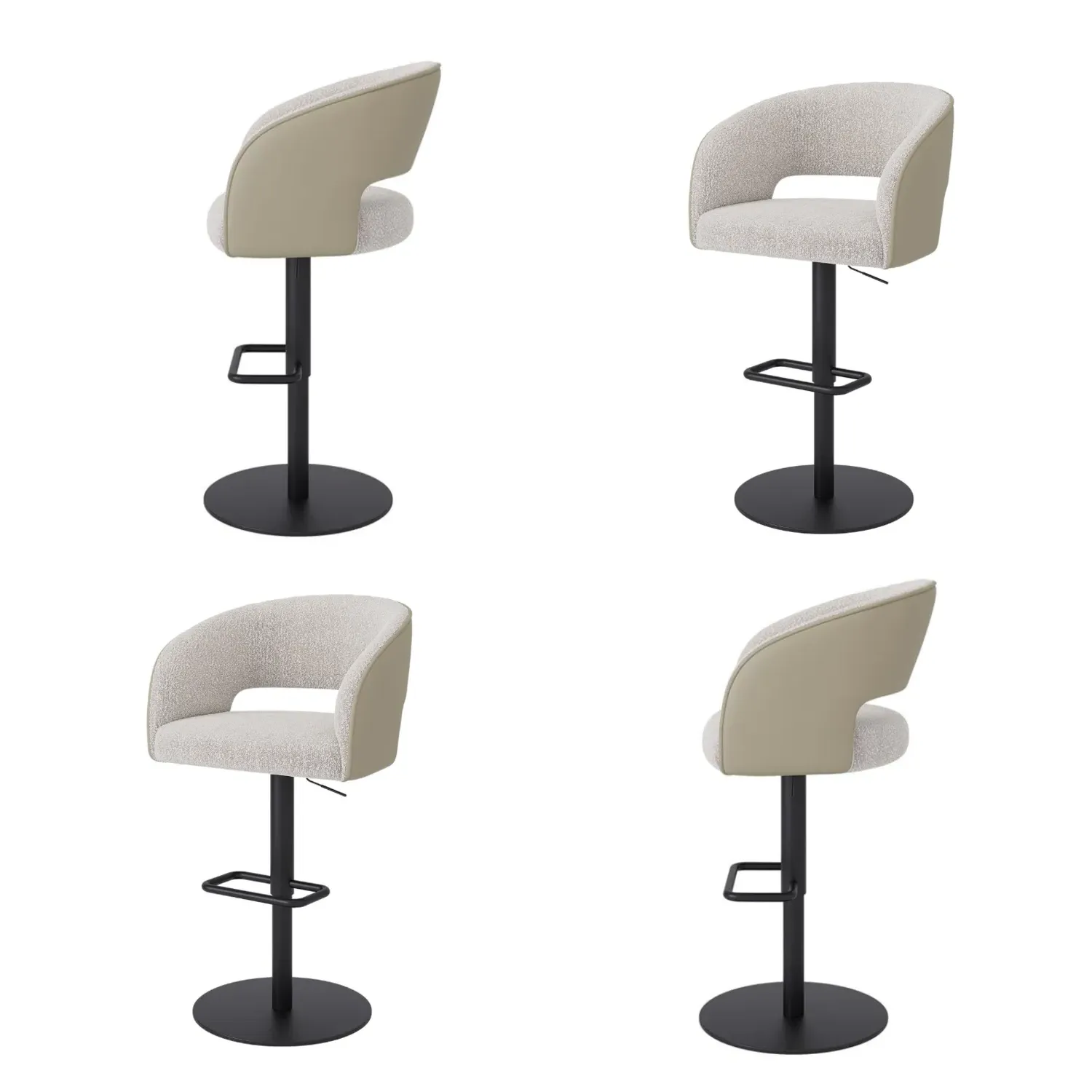 Set of 4 Swivel Bar Stools with Backs - Beige, Mixed Fabric