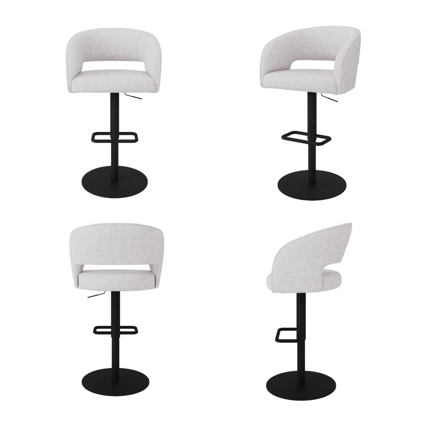 Set of 4 Swivel Barstools - Beige, Boucle