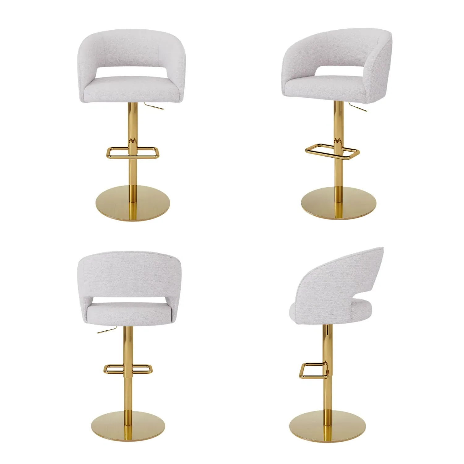 Set of 4 Swivel Barstools - Beige, Boucle