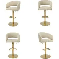 Set of 4 Swivel Barstools - Beige, Chenille