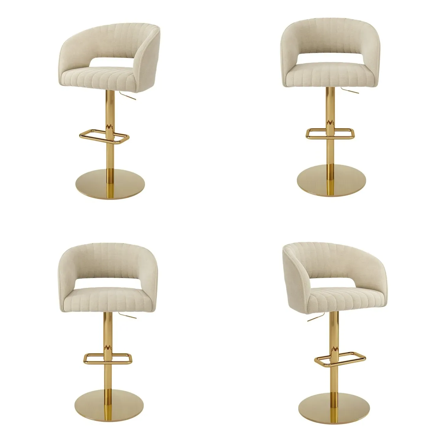 Set of 4 Swivel Barstools - Beige, Chenille