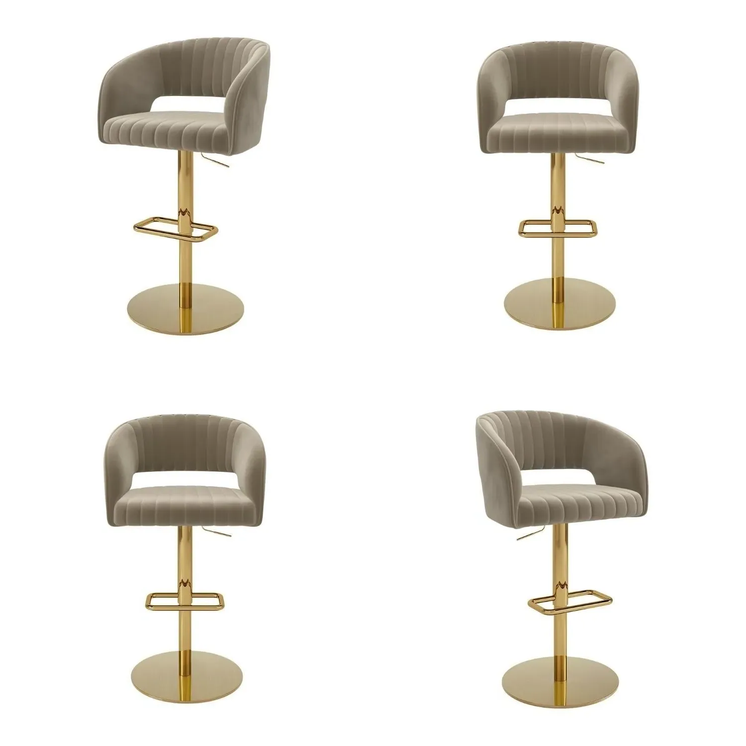 Set of 4 Swivel Barstools - Mink, Velvet