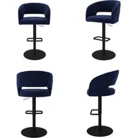 Set of 4 Swivel Barstools - Navy Blue, Chenille