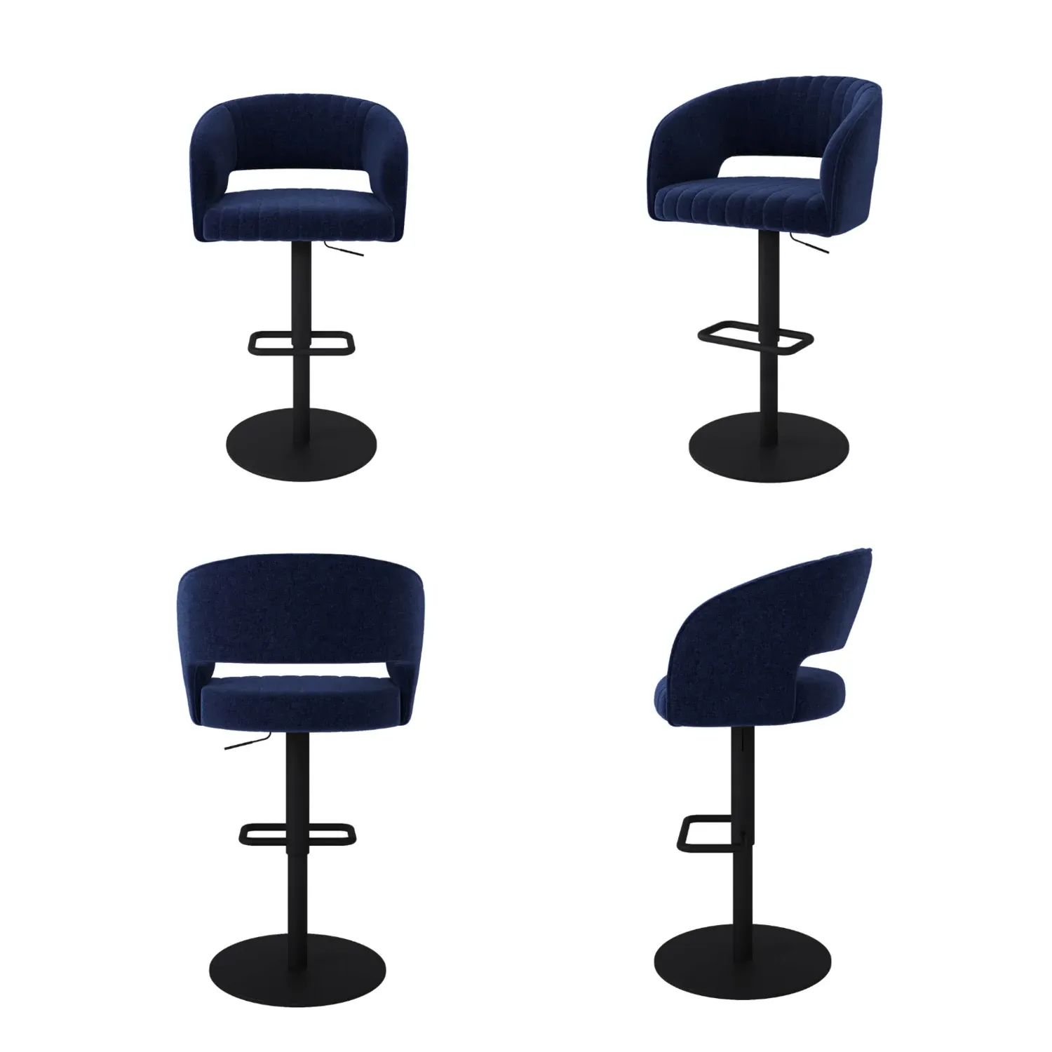 Set of 4 Swivel Barstools - Navy Blue, Chenille