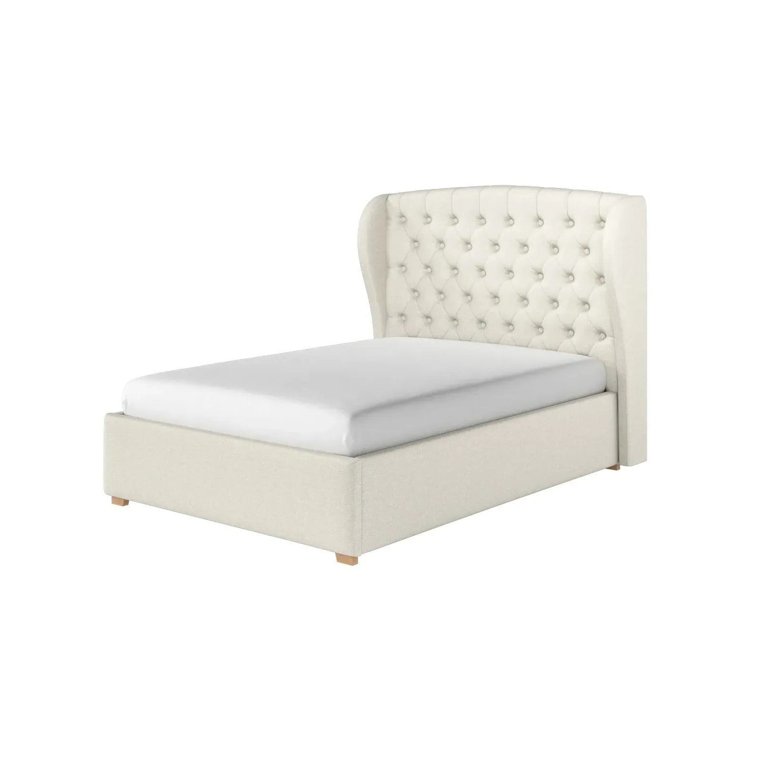 Double Ottoman Bed with Storage - Cream, Fabric