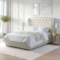 Double Ottoman Bed with Storage - Cream, Fabric