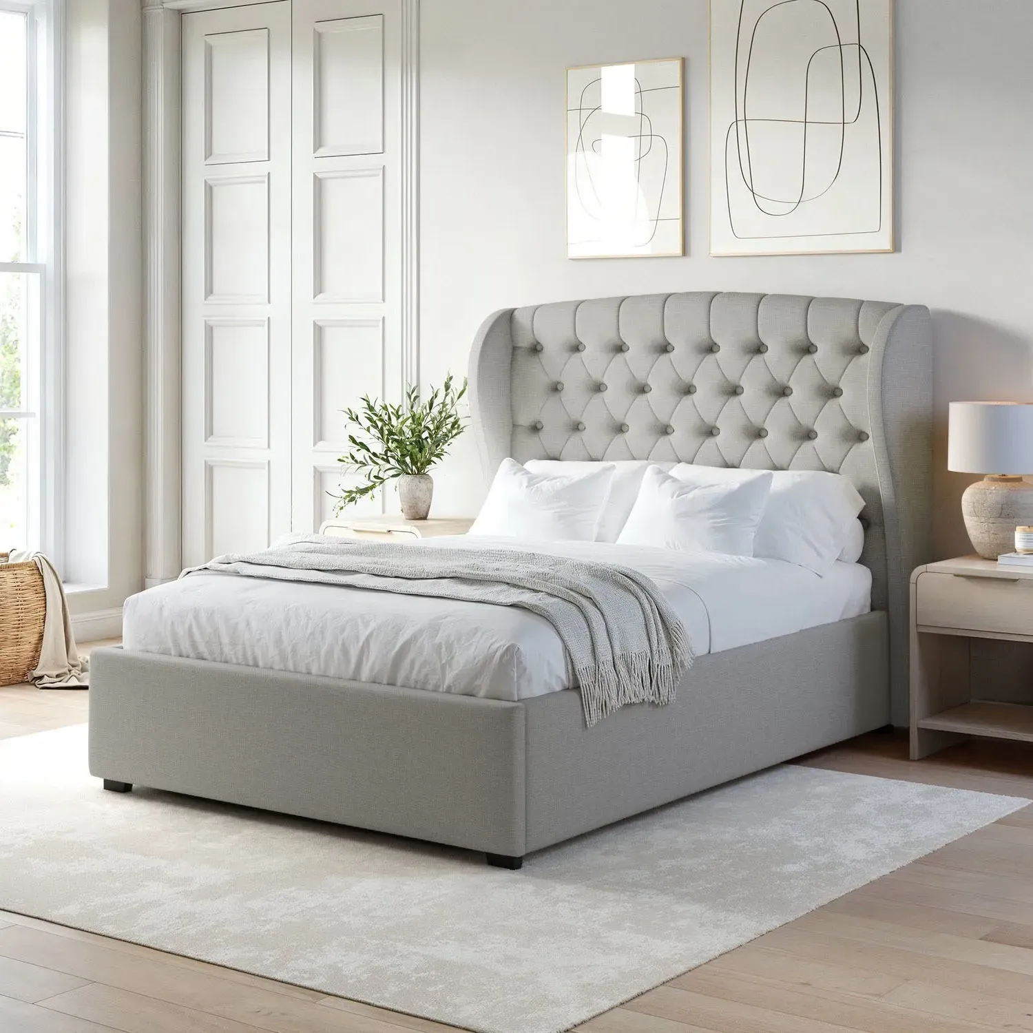 Double Ottoman Bed with Storage - Grey, Fabric image