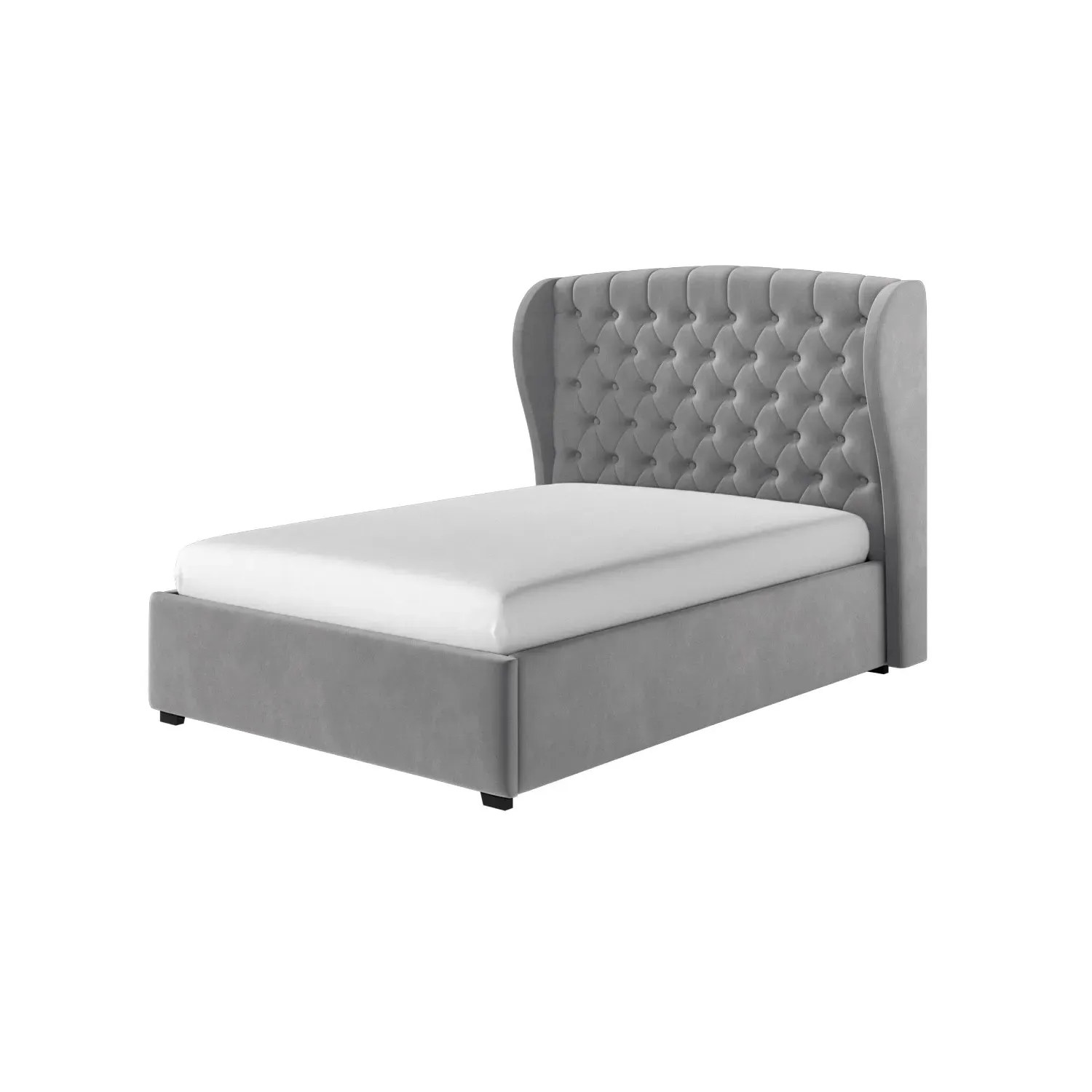Double Ottoman Bed with Wings - Grey, Velvet