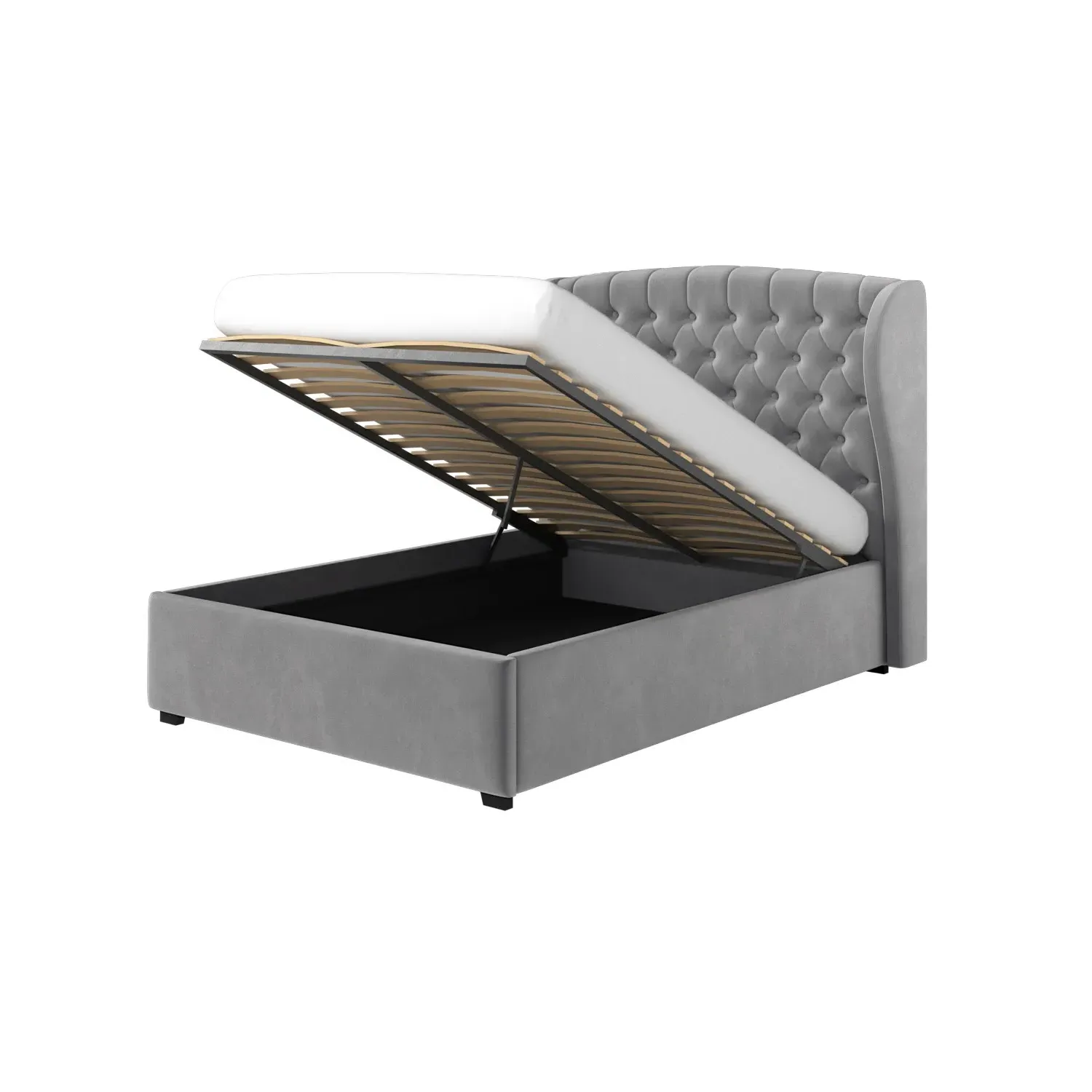 Double Ottoman Bed with Wings - Grey, Velvet