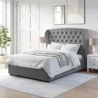 Double Ottoman Bed with Wings - Grey, Velvet