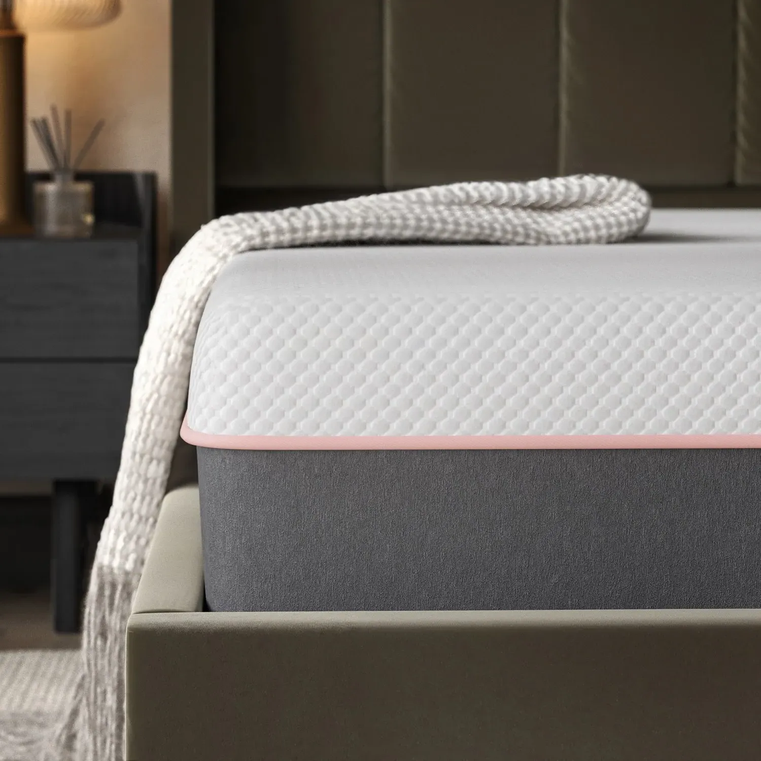 King Size Ottoman Bed with Mattress - Grey, Velvet