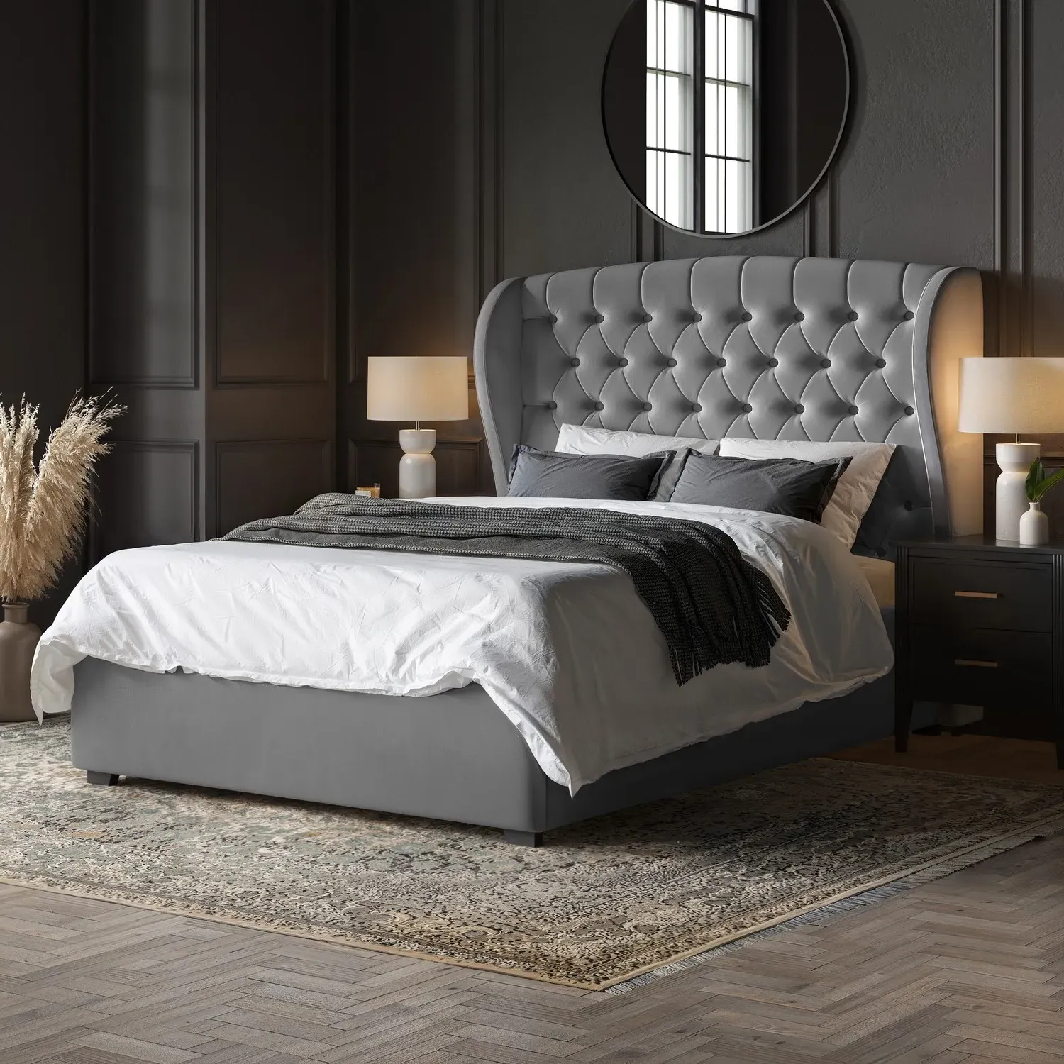 King Size Ottoman Bed with Mattress - Grey, Velvet image