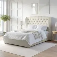 King Size Ottoman Bed with Storage - Cream, Fabric