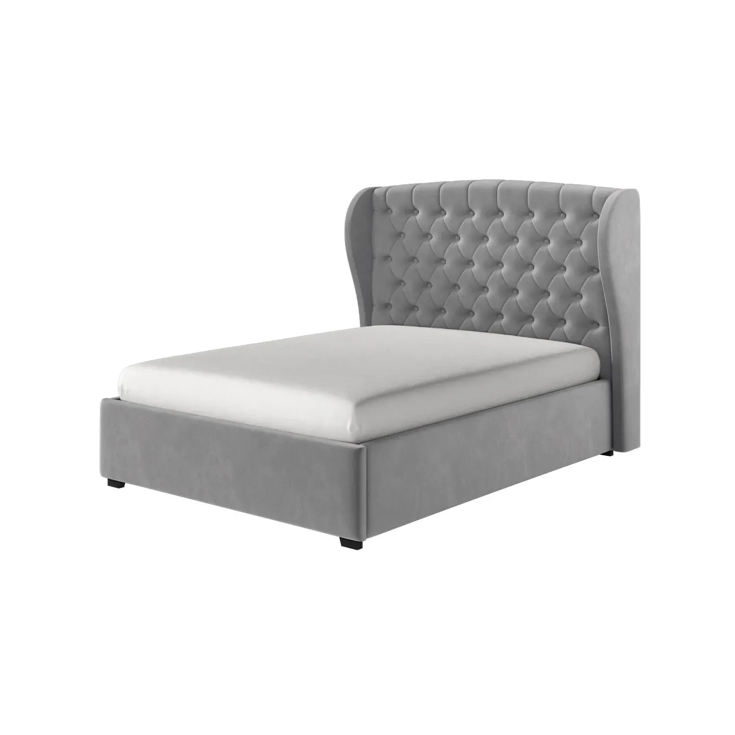 King Size Ottoman Bed with Wings - Grey, Velvet