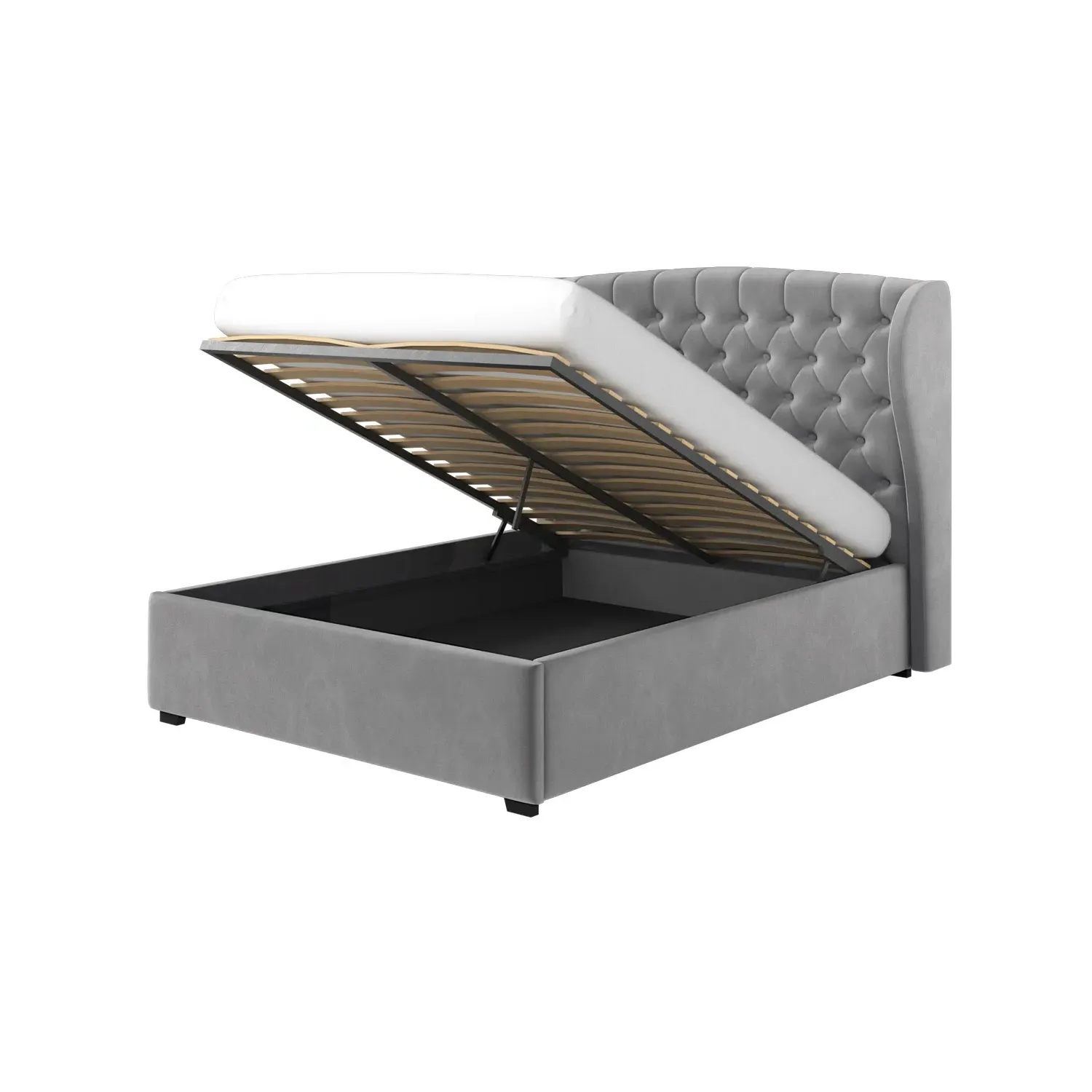 King Size Ottoman Bed with Wings - Grey, Velvet