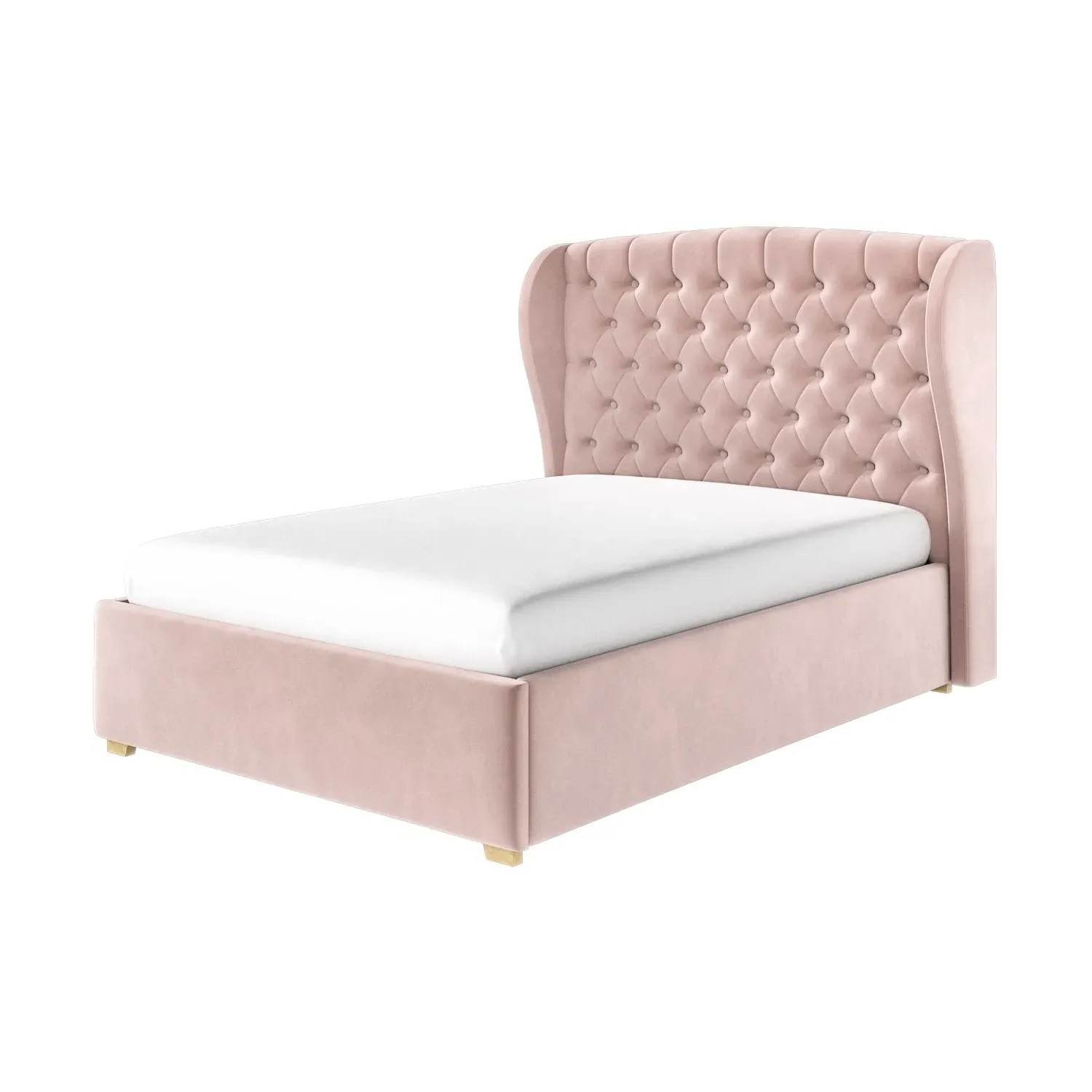 King Size Ottoman Bed with Wings - Pink, Velvet