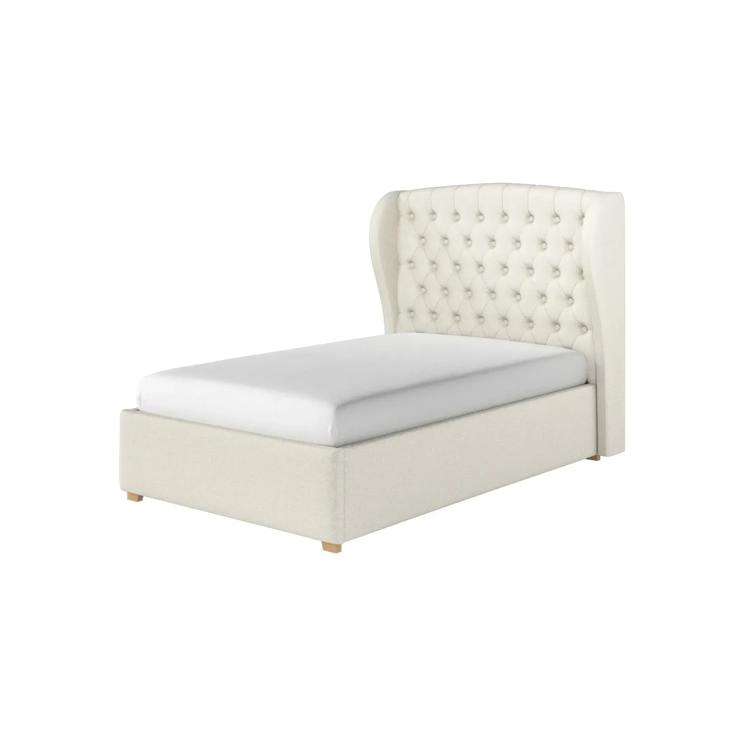 Small Double Ottoman Bed with Storage - Cream, Fabric