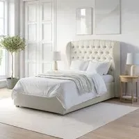 Small Double Ottoman Bed with Storage - Cream, Fabric